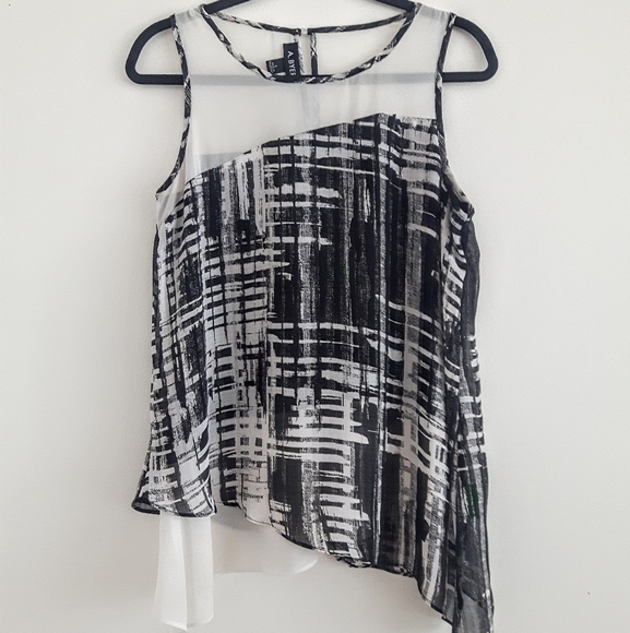 A. Byer Tops - A Byer flowy semi sheer layered Women's top. Size L BL/White print.
